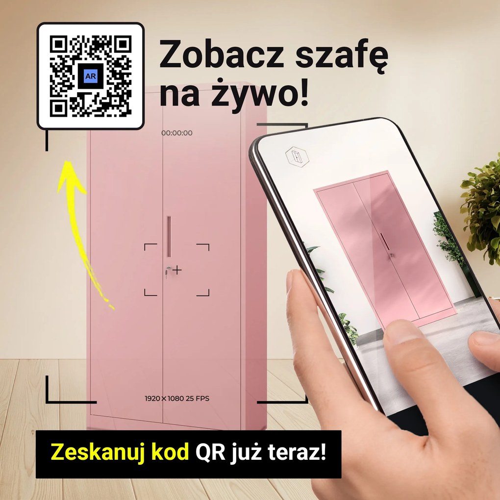 Szafa do biura domowego JAN, 900 x 1850 x 400 mm, Fresh Style: pudrowy róż