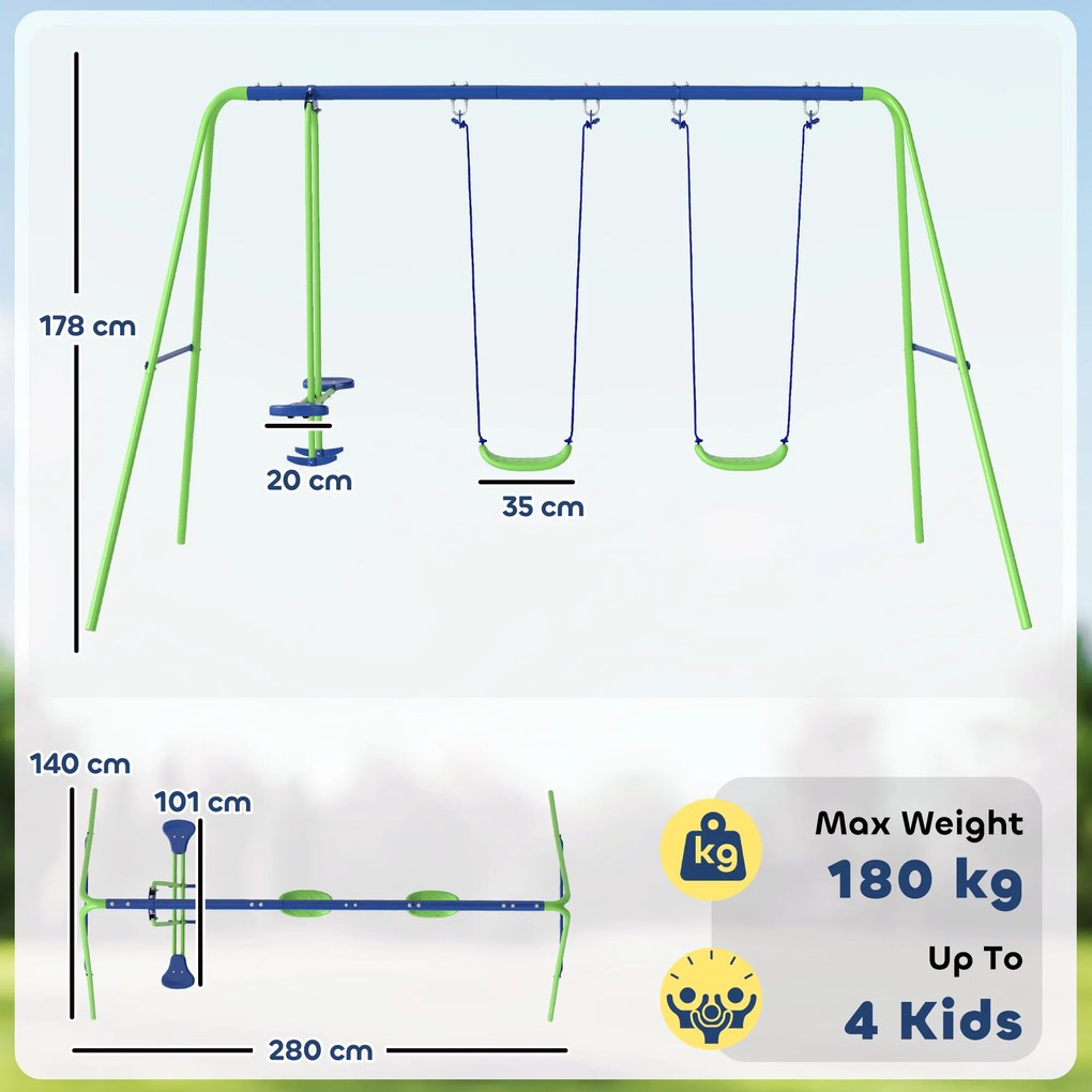 Konstrukcja Huśtawkowa Outsunny na zewnątrz z 2 Huśtawkami, Zielona