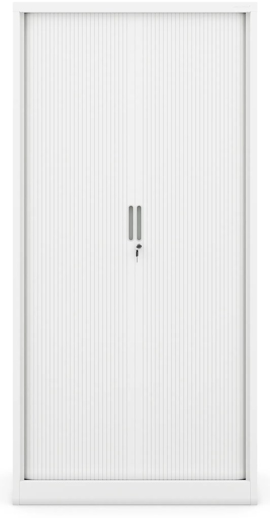 Metalowa szafa biurowa na akta z roletą DAMIAN, 900 x 1850 x 450 mm, biała