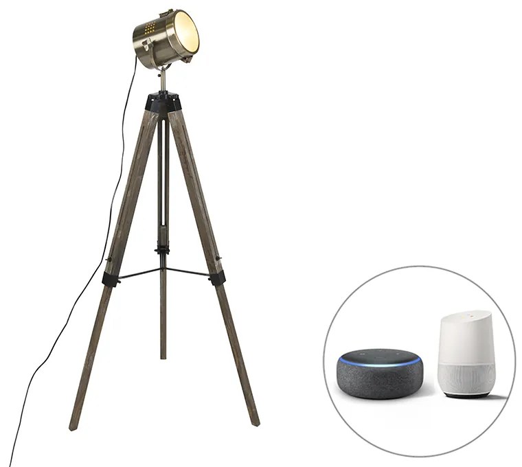 Inteligentna lampa podłogowa statyw drewniany ze spot studio w tym WiFi B35 - BrahaPrzemysłowy Oswietlenie wewnetrzne