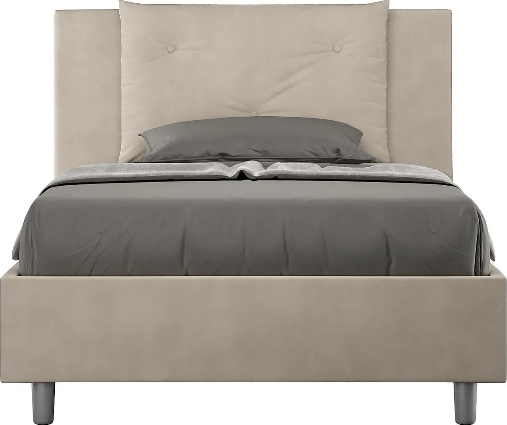 Łóżko wyposażone w stelaż z listwami tapicerowane 120x190 microfibra piaskowy Appia