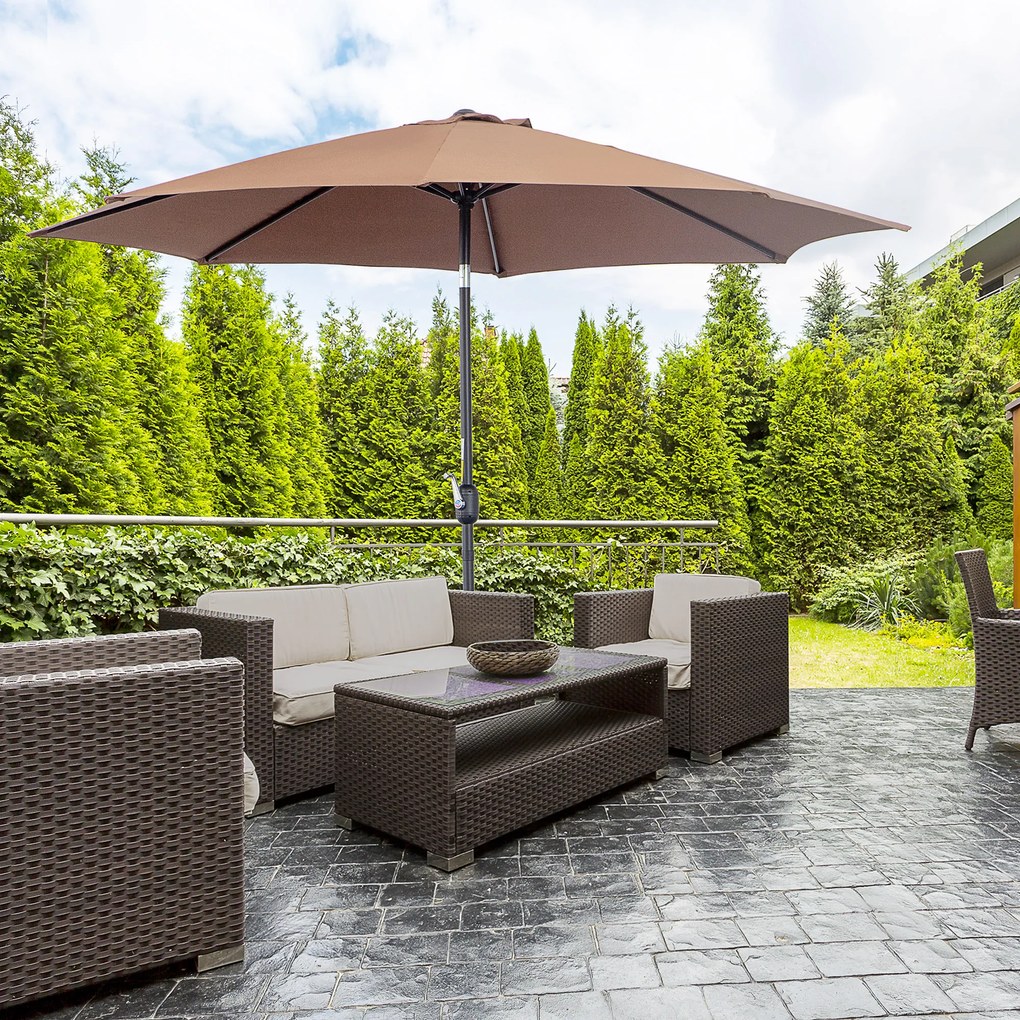 Outsunny Parasol Ogrodowy Zginany z Korbką 180m² Poliester Wysoka Odporność Brązowy | Aosom PL