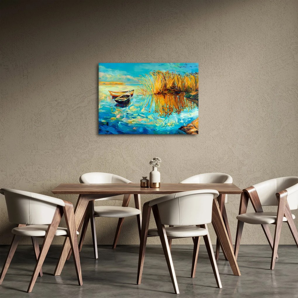 Obraz - Jezioro z łodziami (70x50 cm)