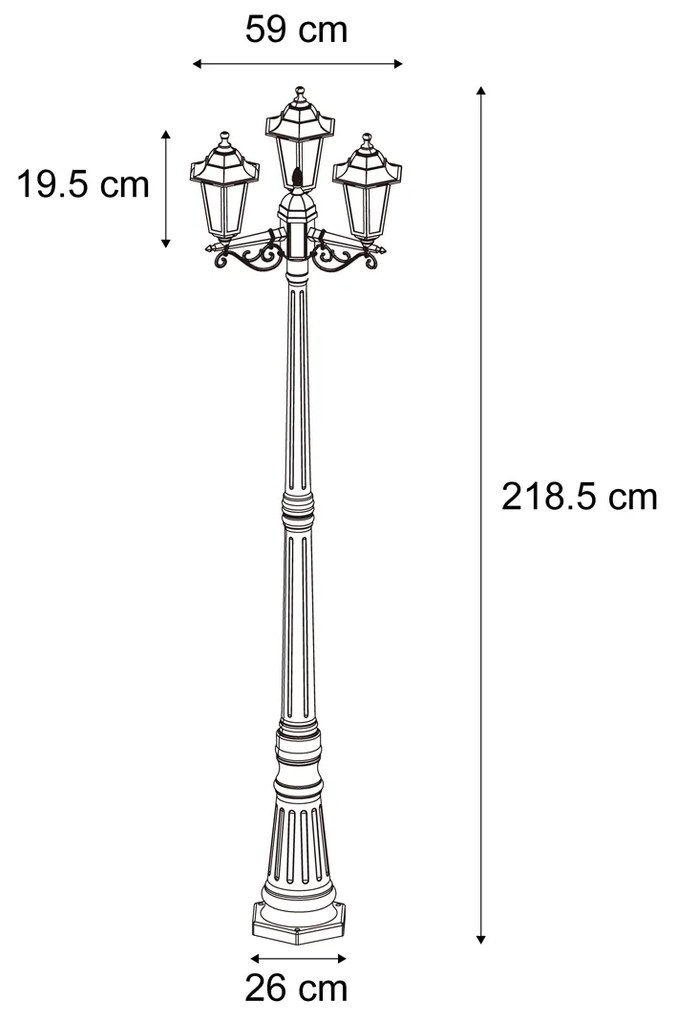 Zewnetrzna Klasyczna latarnia ogrodowa ciemnozielona 217cm 3-światła IP44 - New Haven klasyczny/Antyczny Oswietlenie zewnetrzne