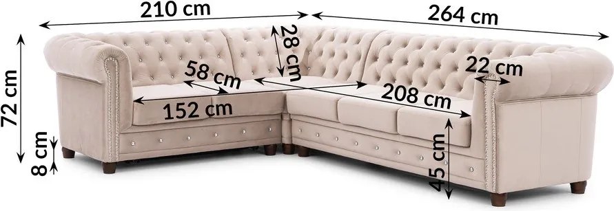 Beżowy aksamitny rozkładany narożnik (lewostronny/w kształcie litery L) York Blik – Ropez