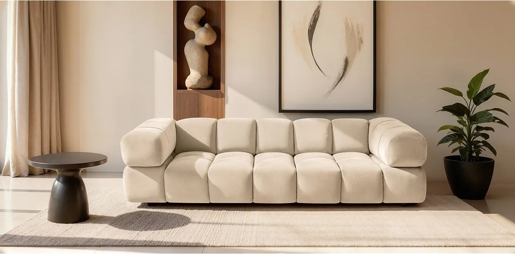 Sofa czteroosobowa, tkanina welurowa Bluvel, Kremowy, Averro