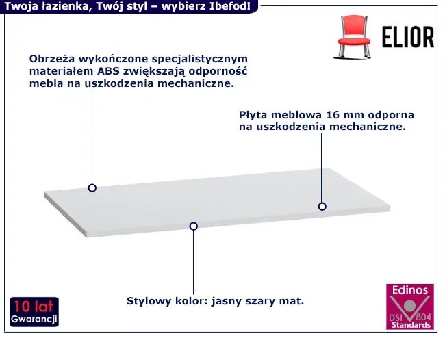 Blat łazienkowy pod umywalkę 80 cm jasnoszary mat - Havis 5X