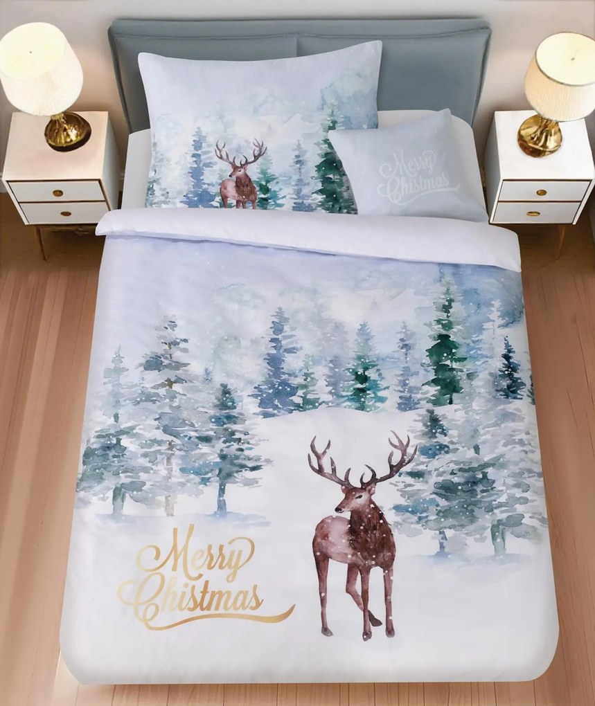 PrzytulneMieszkanie.pl PrzytulneMieszkanie.pl Pościel z mikrosatyny DEER SEASON białe + poszewka na poduszkę 45 x 45 cm gratis Rozmiar pościeli: 70 x 90 cm | 140 x 200 cm