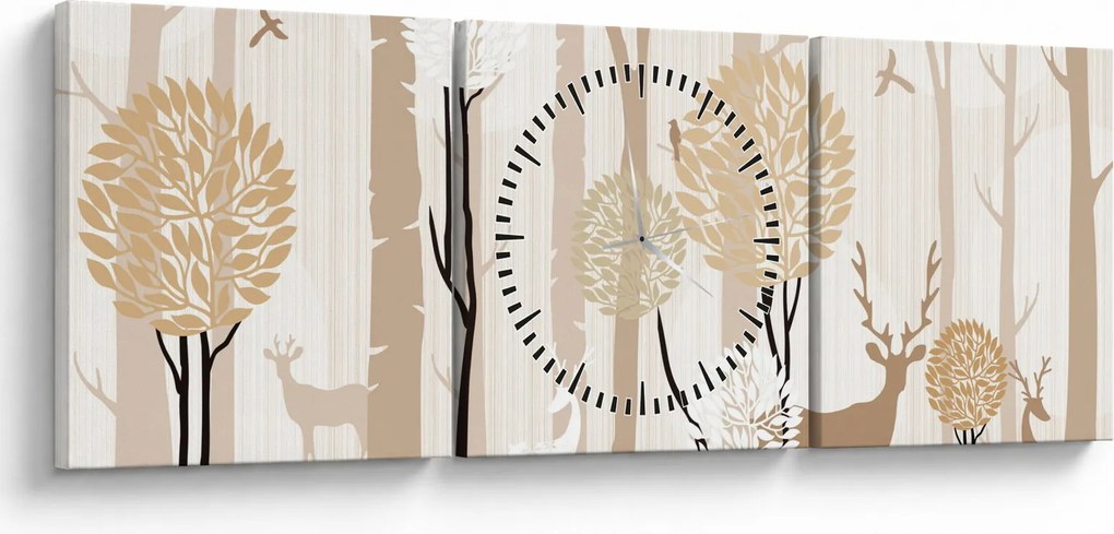 Obraz - Ilustrowany las (z zegarem) (90x30 cm)