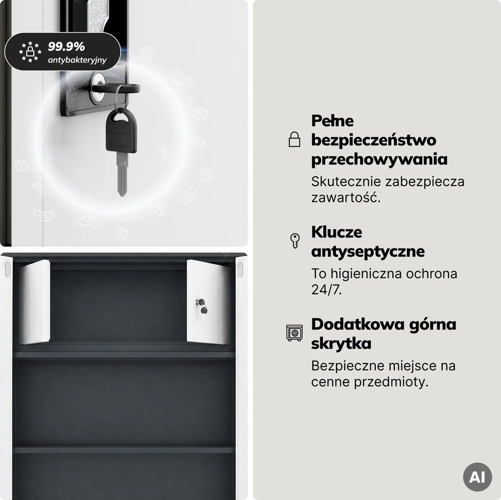 Szafa metalowa ze schowkiem antracytowo-biała, 900x1850x450 mm: TOMASZ