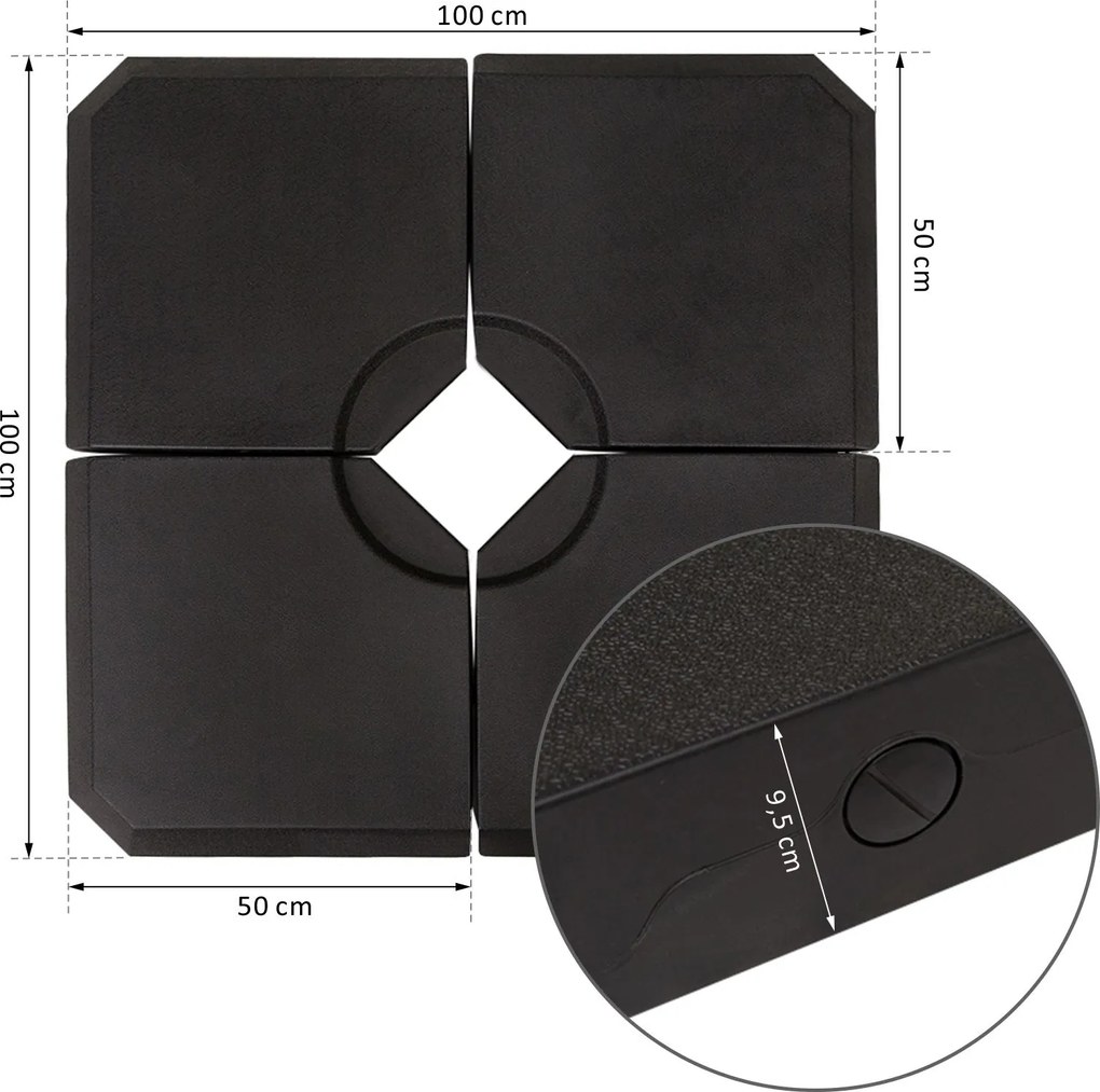 Outsunny Obciążnik do parasola 4-cz. Podstawa parasola 80 kg wody lub 120 kg piasku HDPE czarny