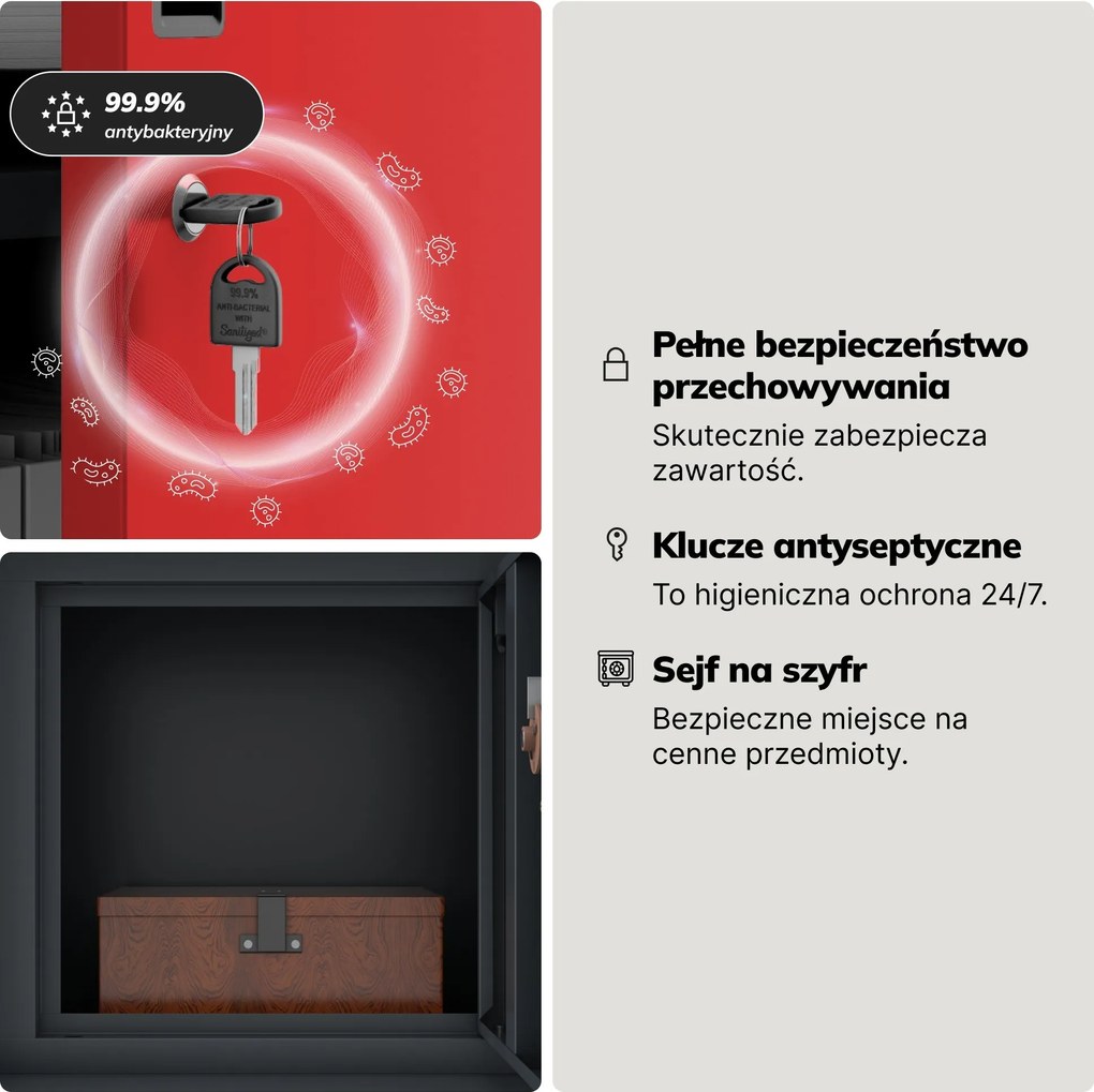 Szafa biurowa metalowa z sejfem antracytowo-czerwona, 900x1850x400 mm: FILIP II