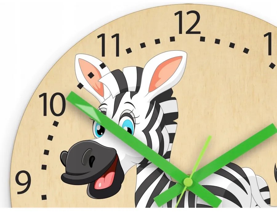 Zegar ścienny cichy do pokoju dziecięcego drewniany nowoczesny zebra kolor