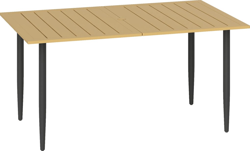 Outsunny Stół ogrodowy 150x90 cm, odporny na warunki atmosferyczne stół balkonowy ze stali, stół z otworem na parasol, brązowy | Aosom PL