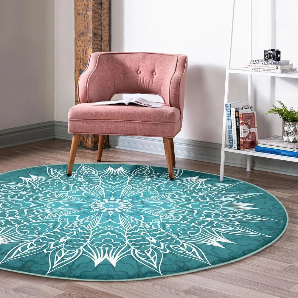 Turkusowy okrągły dywan odpowiedni do prania i robotów sprzątających ø 100 cm Comfort – Mila Home