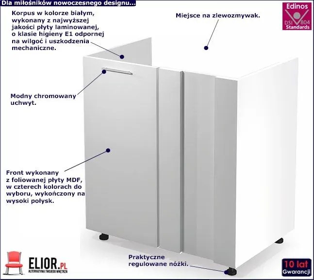 Kuchenna narożna szafka zlewozmywakowa Limo 16X - biały połysk
