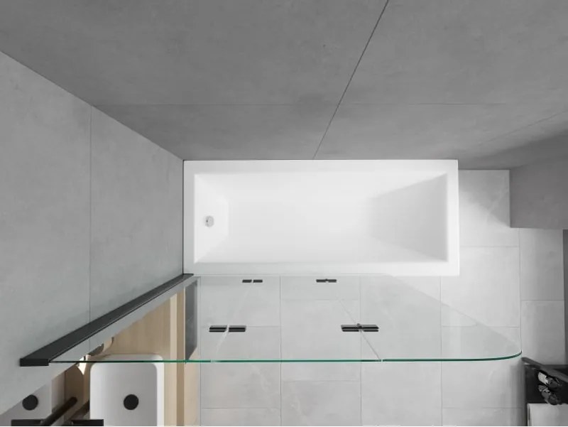 Mexen Cubik wanna prostokątna 160 x 70 cm z obudową i parawanem 3-skrzydłowym 120 cm, transparent, czarny - 550316070X9012037000