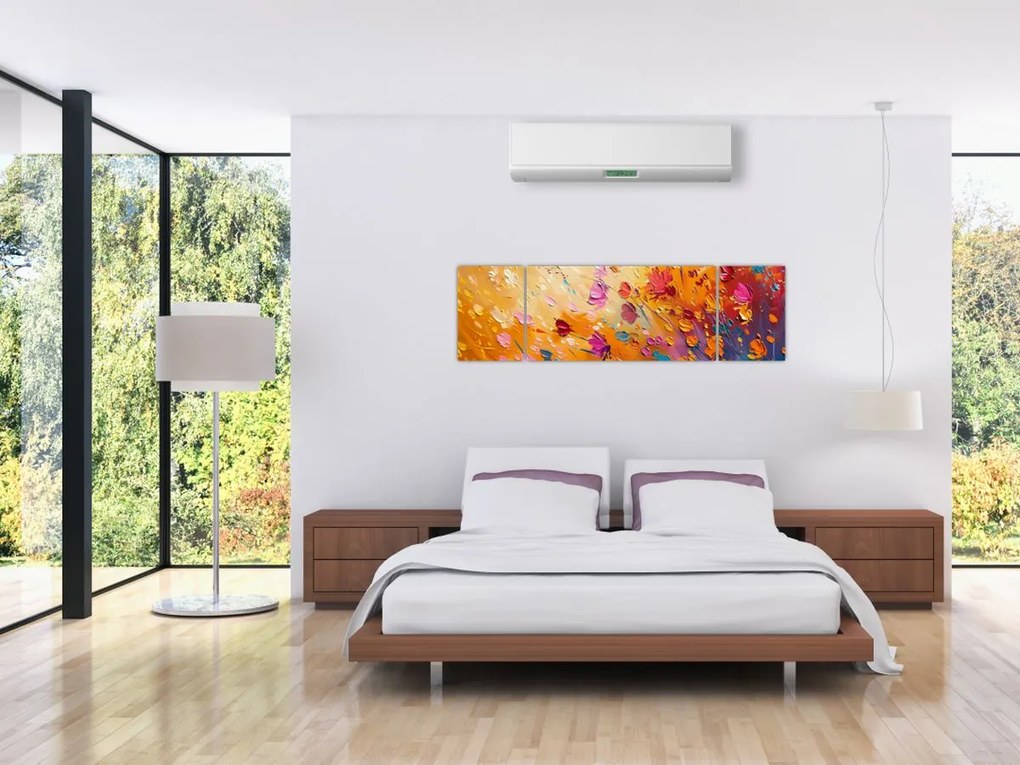 Obraz - Malowanie kolorowych kwiatów (170x50 cm)