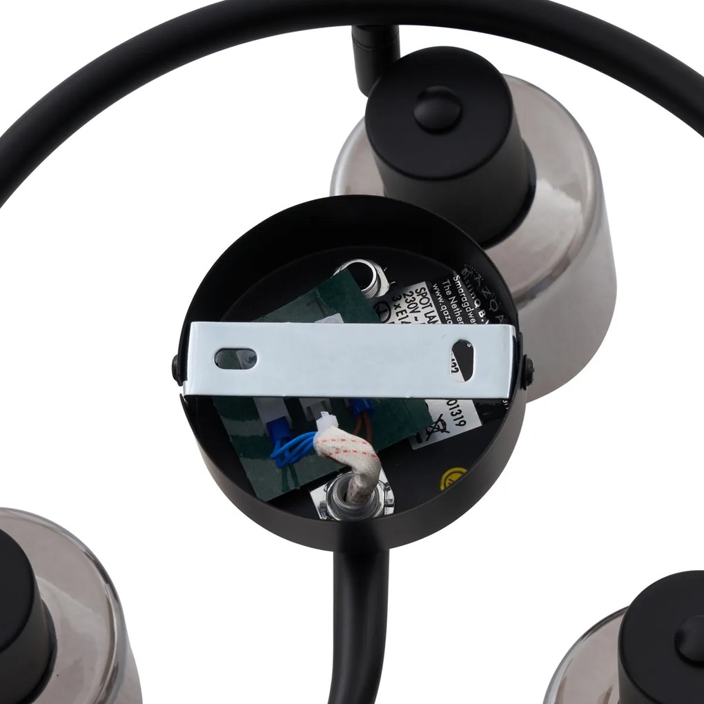 Nowoczesna lampa sufitowa czarna ze szklanym spiralnym kloszem 3-punktowym - Cilin