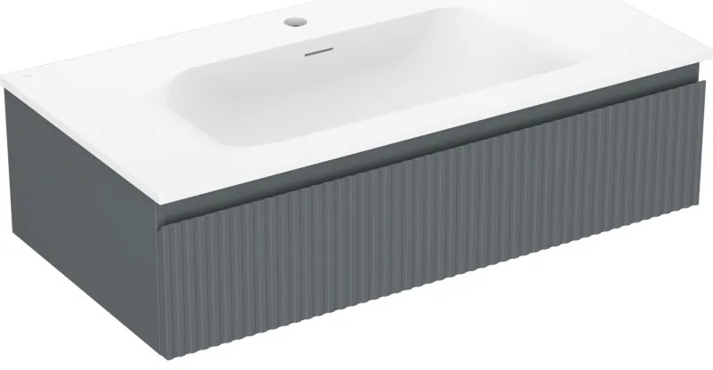 Mexen Rivel szafka łazienkowa 90 cm z umywalką Vela, 1 szuflada, ryflowana , grafit mat/biała mat - 91A20-09023-1-BF66-W23M01