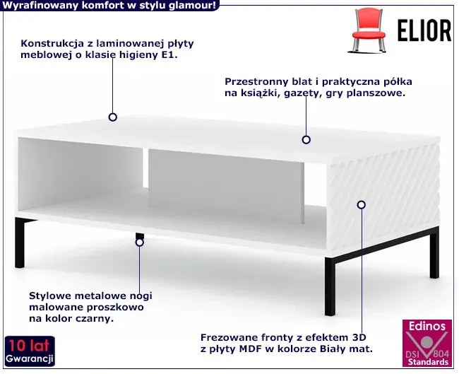 Stolik kawowy z półką biały mat + czarne nóżki - Resa 8X