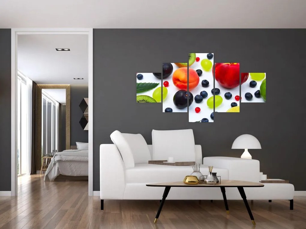 Obraz owoców z kroplami wody (125x70 cm)