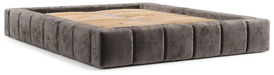 Brązowe tapicerowane łóżko dwuosobowe ze schowkiem i stelażem 160x200 cm Aruba L – Maison de Rêve