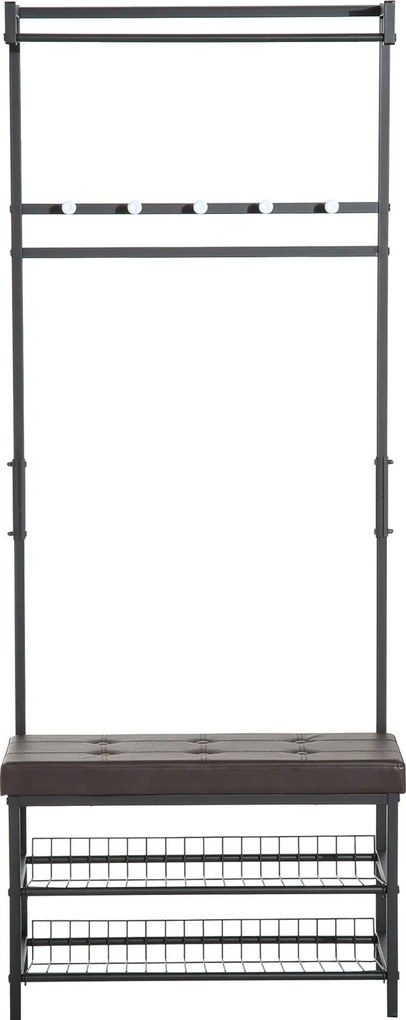Wieszak HOMCOM na płaszcze i buty z siedziskiem Metalowy design 725x35x180cm Praktyczny i stylowy | Aosom PL