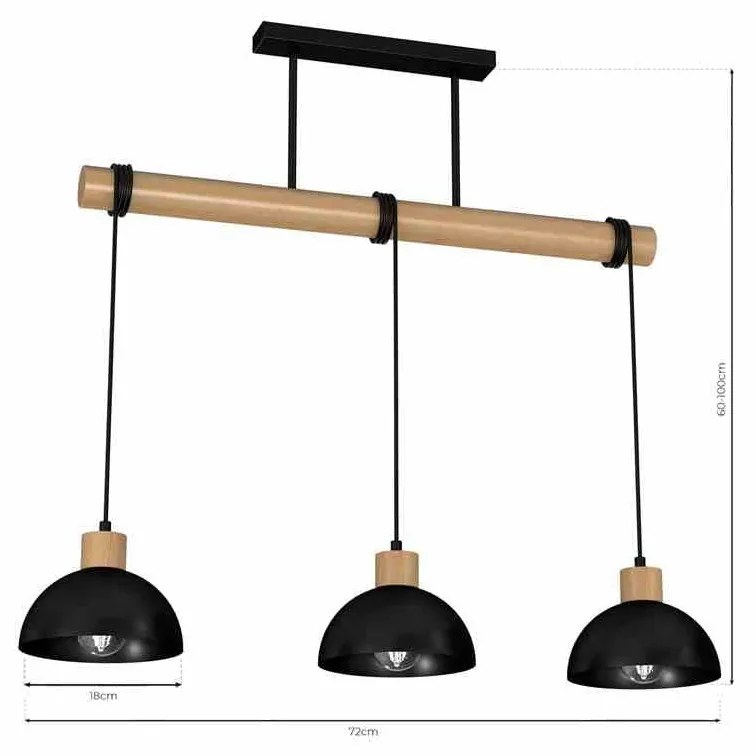Lampa wisząca, potrójna, czarna, drewno ERIK Black/Wood 3xE27
