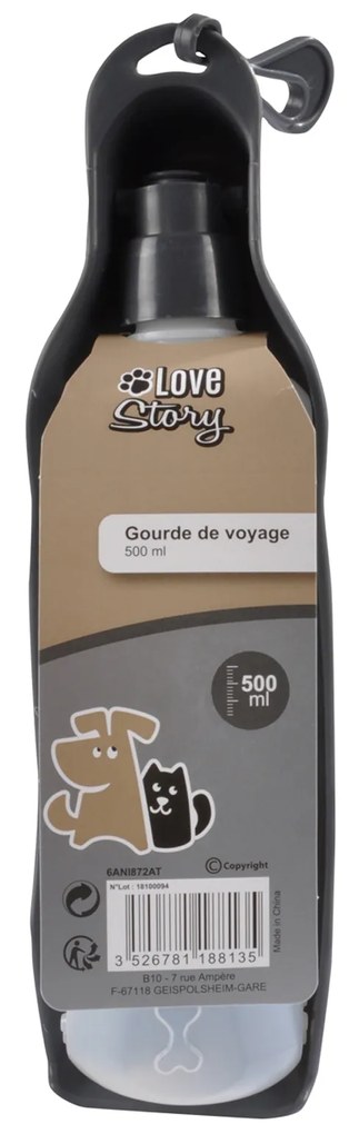 Butelka na wodę dla psa podróżna, 500 ml