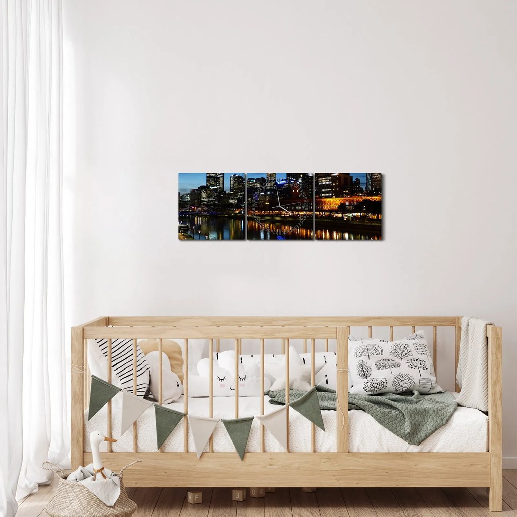 Obraz nocy w Melbourne (z zegarem) (90x30 cm)