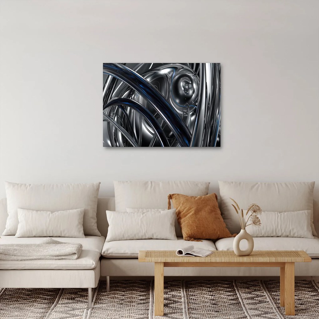 Obraz szarej abstrakcji z niebieskim (70x50 cm)