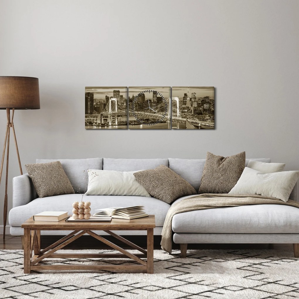 Obraz - Złote Miasto (z zegarem) (90x30 cm)