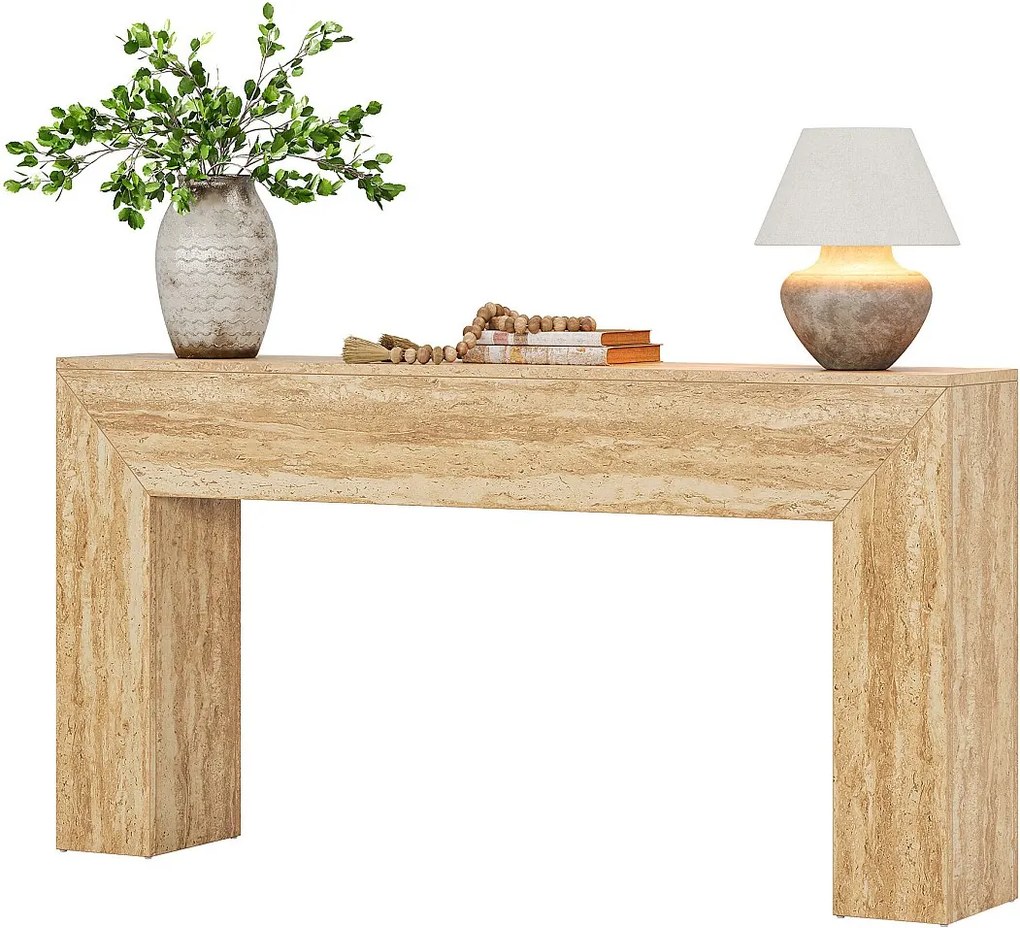 Stół do przedpokoju 160 cm, wąska i długa konsola sofy z wykończeniem imitującym trawertyn i solidnymi nogami
