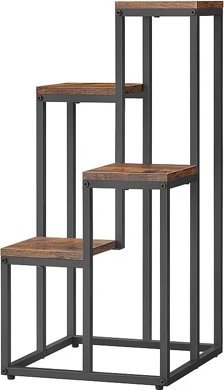Stojak na kwiaty Valora 4-półkowy, rustykalny, brązowy, metalowy, do salonu