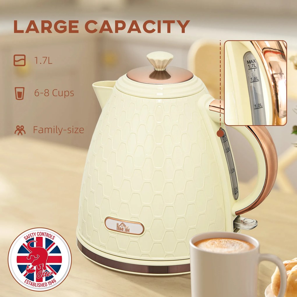 HOMCOM Czajnik, 2200W, okno widokowe, filtr, szybki czajnik, beżowy
