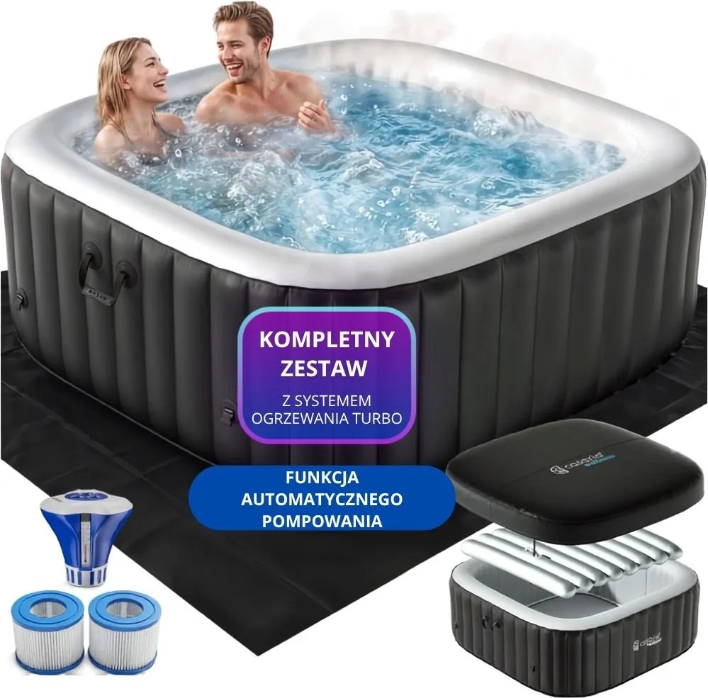 Nadmuchiwane jacuzzi OASIS dla 6 osób, kwadratowe, czarne Casaria