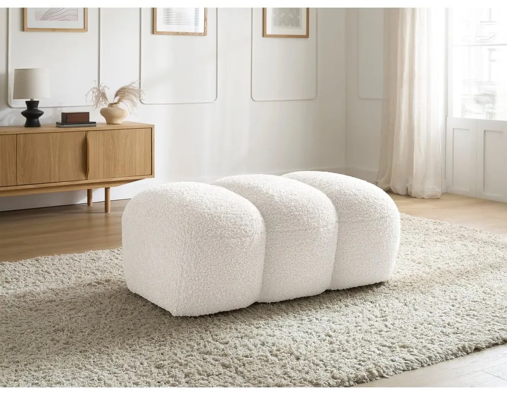 Biały podnóżek z materiału bouclé Hippolyte – Bobochic Paris