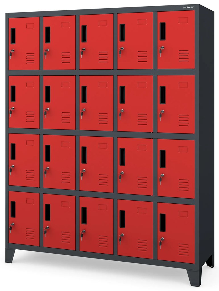 Metalowa szafa socjalna BHP skrytkowa ROBERT 1360 x 1720 x 450 mm, antracytowo-czerwona