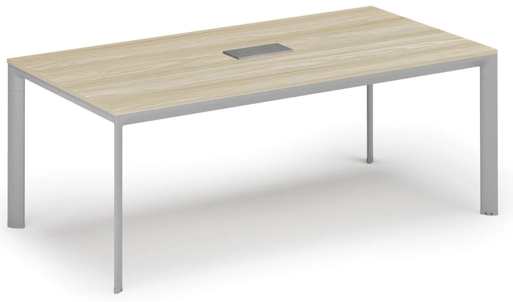 Stół konferencyjny PRIMO INVITATION, 200x100 cm, dąb naturalny + port blatowy TYP II, srebrny