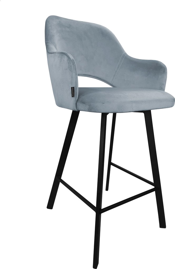 Hoker Milano krzesło barowe tkanina Welur podstawa metalowa : Kolor nogi - Czarna profil, Kolor tkaniny - VELVET - BL06, Typ siedziska - Siedzisko stałe
