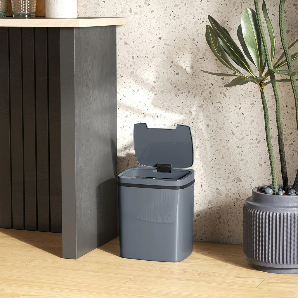 HOMCOM Kosz z czujnikiem 15L Elektryczny kosz z dwoma trybami otwierania, do biura, kuchni, 27,6 x 21,4 x 33,5 cm, szary | Aosom PL