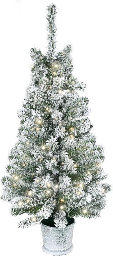 HOMCOM Mini Choinka Ø40x90 cm, z efektem śniegu, 60 diod LED, ognioodporna, plastik, Zielony/Biały | Aosom PL
