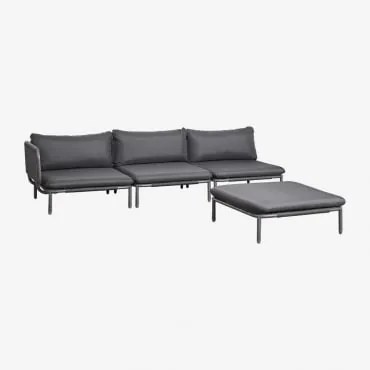 Sofa Modułowy Narożny Ogrodowy 3-częściowy Z Pufą Roubly Grafitowa Szarość - Sklum