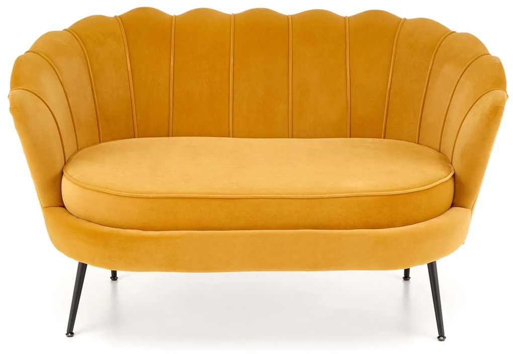 ALMA 2 XL sofa musztardowy, czarny, tapicerowana, Velvet, 2-osobowa