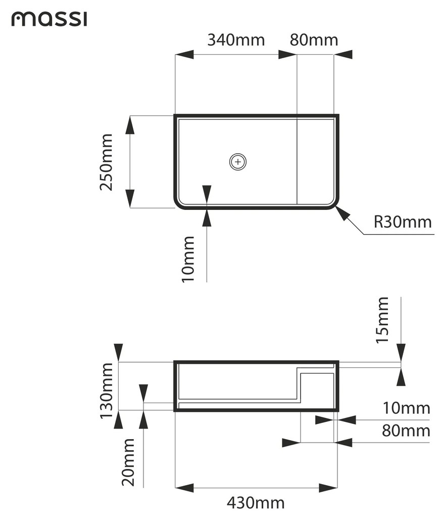 Umywalka z kamienia syntetycznego nablatowa / wisząca prostokątna zielona 43 cm x 25 cm EVELIA Green : Otwór na baterię - Tak, Typ montażu - nablatowa