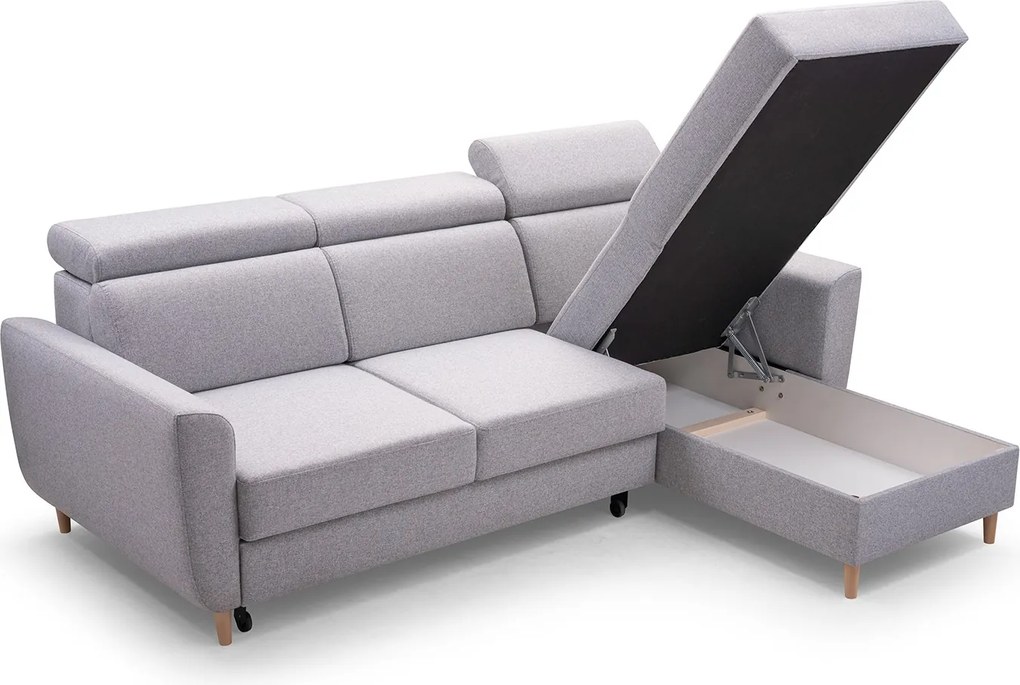 Masseno Narożnik SAPORE z funkcją spania i pojemnikiem na pościel Narozniki L, Rozkładana sofa - Szary, DENVER 16