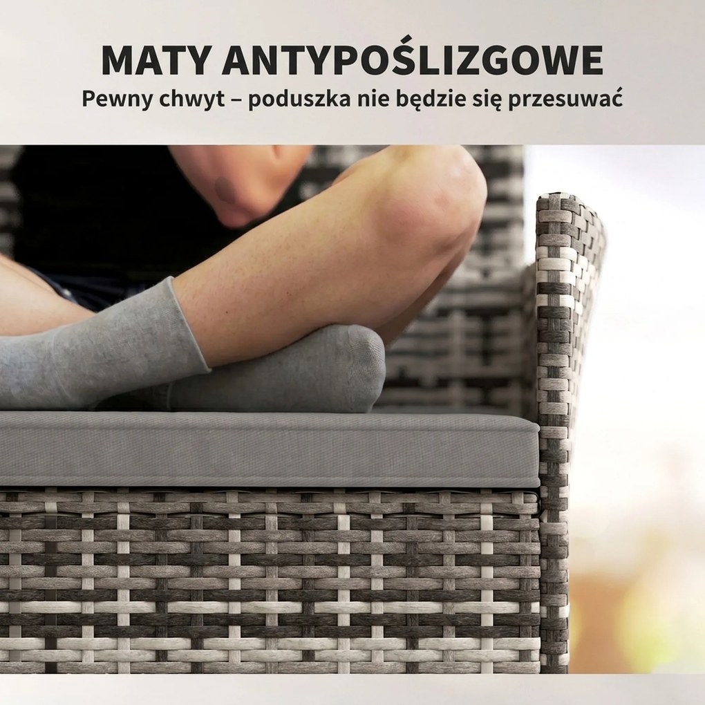 Outsunny 2-osobowa sofa rattanowa na taras z poduszką, antypoślizgowe maty, stalowa rama, jasnoszara | Aosom PL