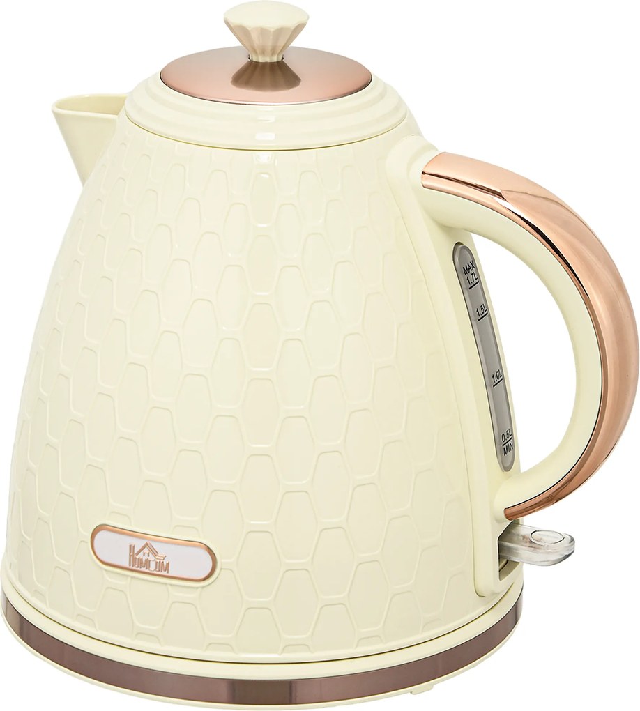 HOMCOM Czajnik, 2200W, okno widokowe, filtr, szybki czajnik, beżowy
