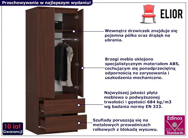 Klasyczna dwudrzwiowa szafa wenge - Deris 3X